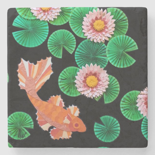 The Paper Koi Pond Stone Coaster (Front)