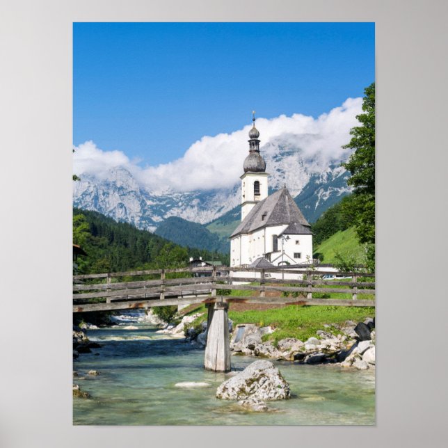 The parish church of Ramsau in Bavaria, Germany Poster (Front)