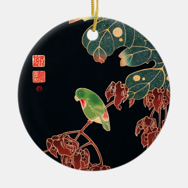 The Paroquet Colourful Bird Japanese illustration Ceramic Ornament (Front)