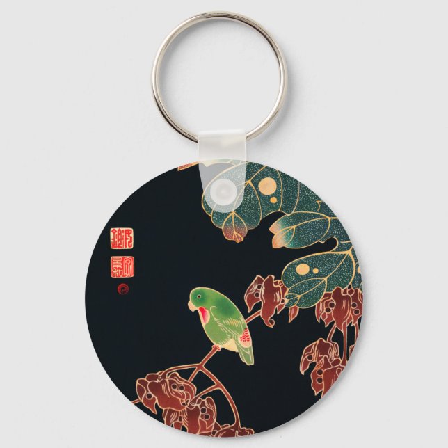 The Paroquet Colourful Bird Japanese illustration Key Ring (Front)