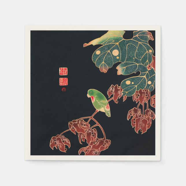 The Paroquet Vintage Bird Japanese Woodblock Print Napkin (Front)
