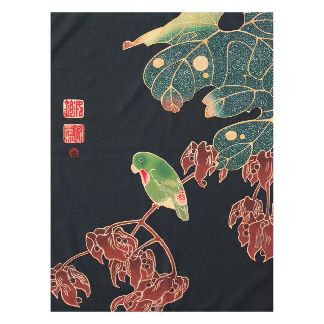 The Paroquet Vintage Bird Japanese Woodblock Print Tablecloth (Front)
