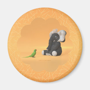 The parrot meets a stuffed elephant magnet
