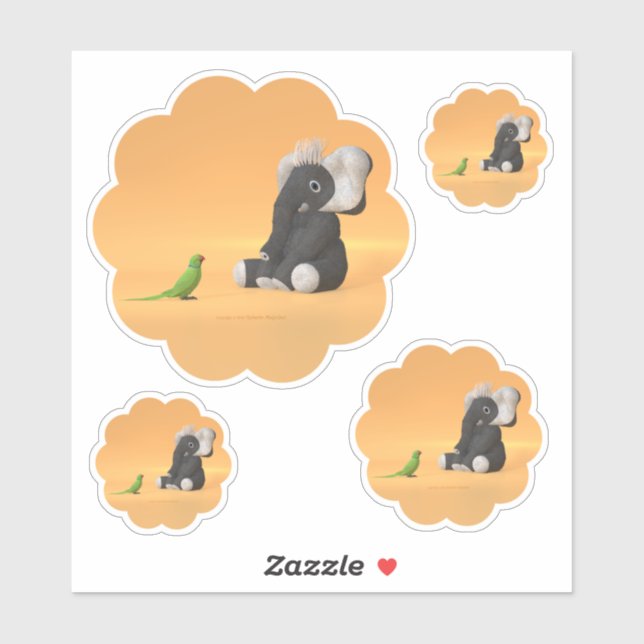 The parrot meets a stuffed elephant sticker (Sheet)