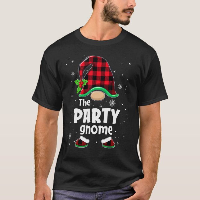 The Party Gnome Buffalo Plaid Christmas Matching F T-Shirt (Front)
