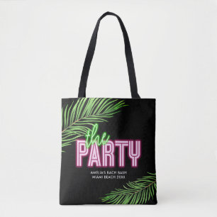 The Party Green & Pink Tropical Bach Tote Bag
