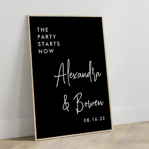 The Party Starts Now Wedding Sign Black