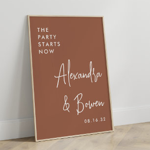 The Party Starts Now Wedding Sign   Rust