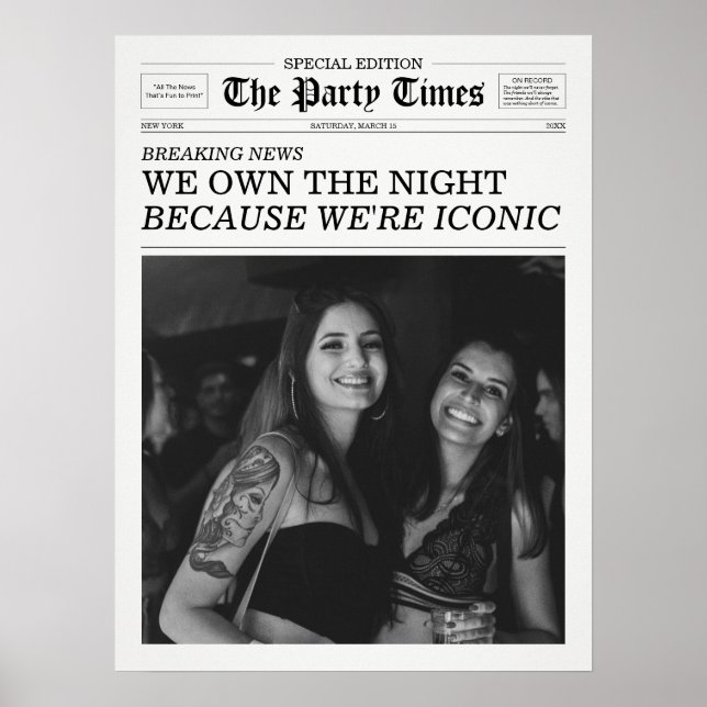 The Party Times Newspaper Because We're Iconic Poster (Front)