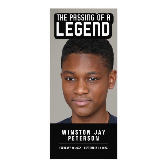 The passing of legend modern memorial black white rack card (Front)