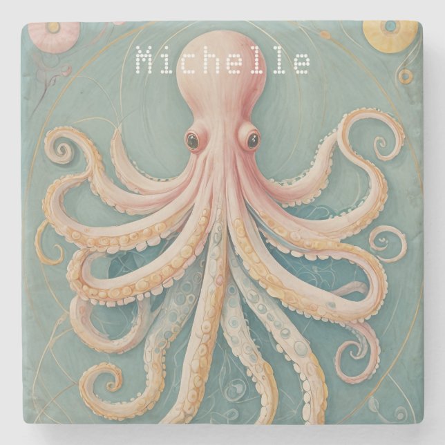 The Pastel Octopus of Enchanted Reef Stone Coaster (Front)