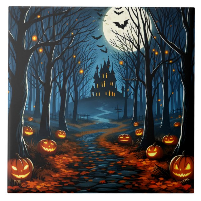 The path of the haunted forest - Halloween Ceramic Tile (Front)