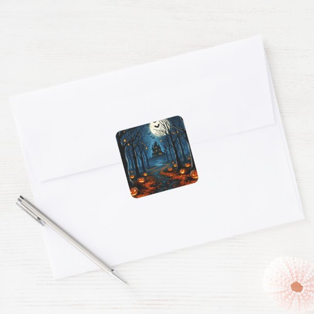 The path of the haunted forest - Halloween Square Sticker (Envelope)