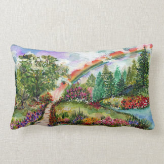 The Path. Rainbow and flowers.  Lumbar Cushion