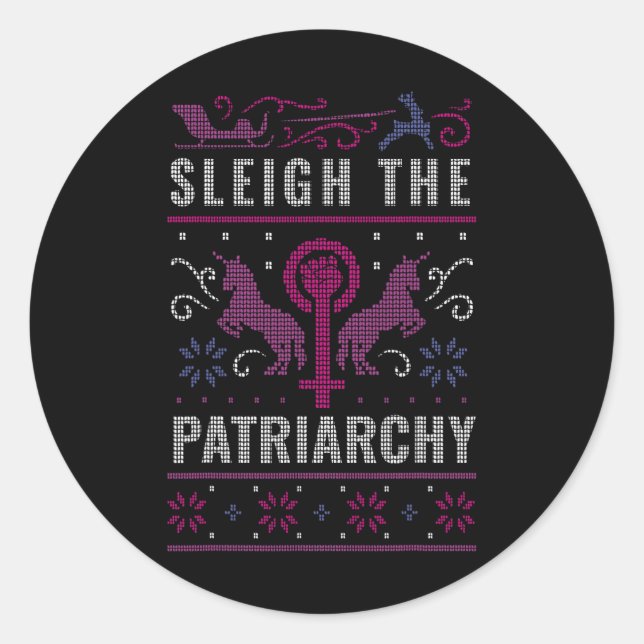 The Patriarchy Feminist Ugly Christmas Sweater  Classic Round Sticker (Front)