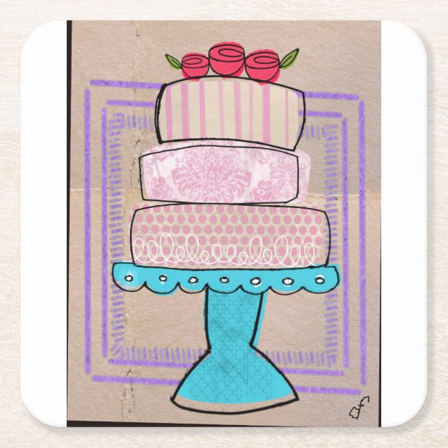 The Patterened Pastel Tower Square Paper Coaster (Front)