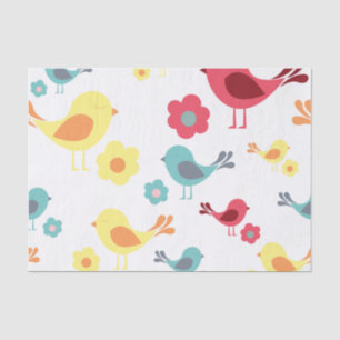 the pattern of vintage birds - pink, blue, yellow, tissue paper