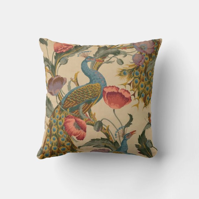 The Peacock Pattern Art Nouveau 1890 Cushion (Back)