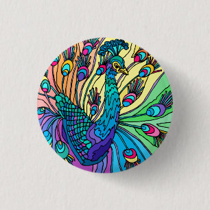 The Peacock Shows Its Feathers 3 Cm Round Badge