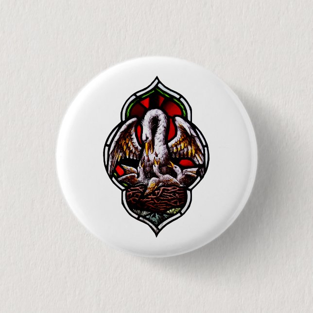 The Pelican in Her Piety Eucharistic Symbol 3 Cm Round Badge (Front)
