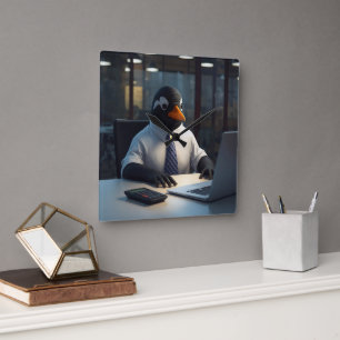 The Penguin Accountant – Funny Office Animal Art” Square Wall Clock