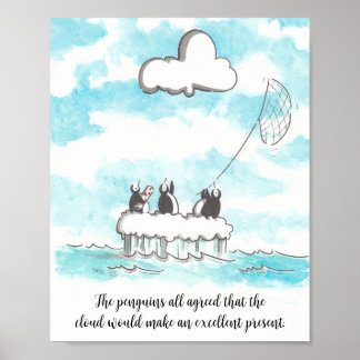 The Penguins and The Cloud Wall Poster