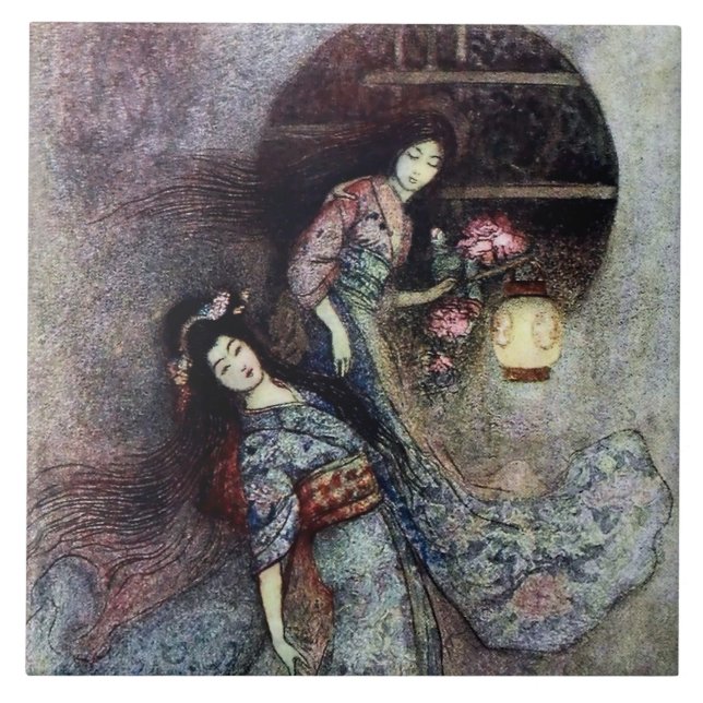 “The Peony Lantern” by Warwick Goble Ceramic Tile (Front)