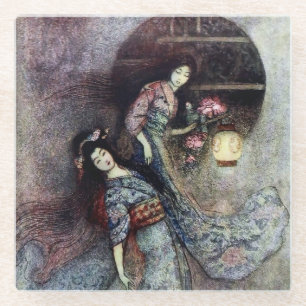“The Peony Lantern” by Warwick Goble Glass Coaster