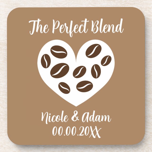 The Perfect Blend beverage coasters for wedding (Front)