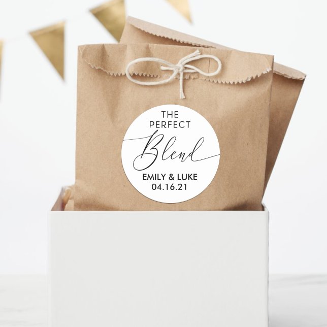 The Perfect Blend Black & White Wedding Favour Classic Round Sticker (Creator Uploaded)