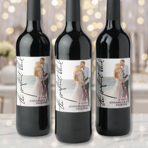 The Perfect Blend Calligraphy Photo Wedding Wine Label