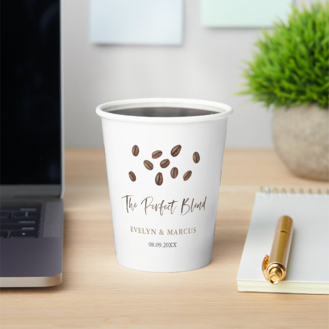 The Perfect Blend Coffee Couples Wedding Shower Paper Cups (Insitu)