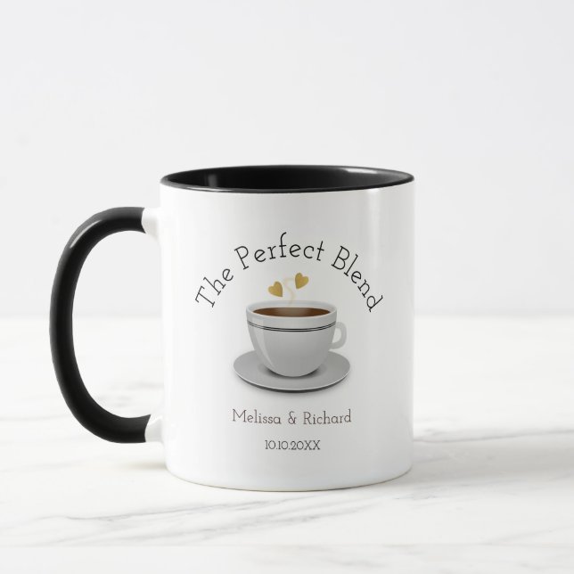 The Perfect Blend Heart Coffee Wedding Favour   Mug (Left)