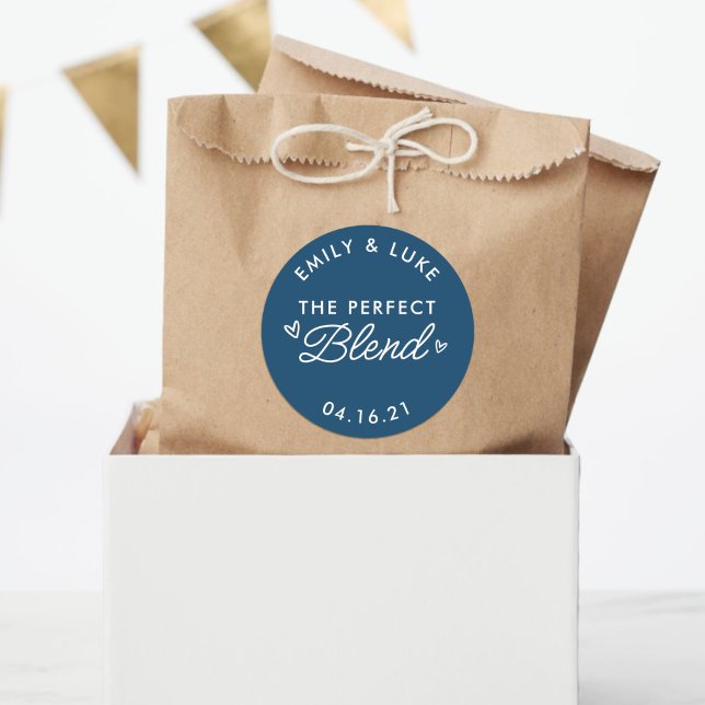 The Perfect Blend Minimalist Coffee Wedding Favour Classic Round Sticker (Creator Uploaded)