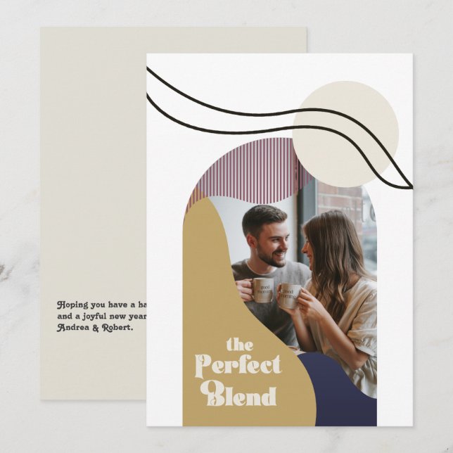 "The Perfect Blend" Modern Geometric Boho Wedding Holiday Card (Front/Back)