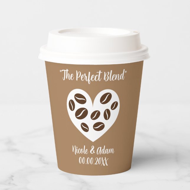 "The Perfect Blend" paper coffee cups for wedding (Front)