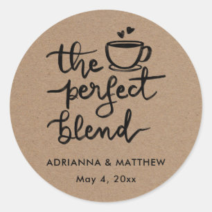 The Perfect Blend   Rustic Kraft Paper Wedding Classic Round Sticker