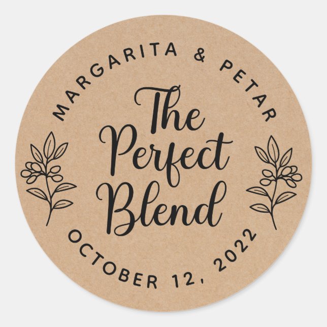 The Perfect Blend Rustic Wedding Kraft Classic Rou Classic Round Sticker (Front)