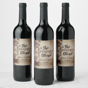 The Perfect Blend Rustic Wood Coffee Wedding Wine Label
