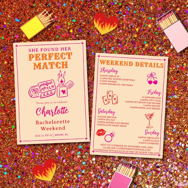The Perfect Match Bachelorette Party Itinerary Invitation (Creator Uploaded)