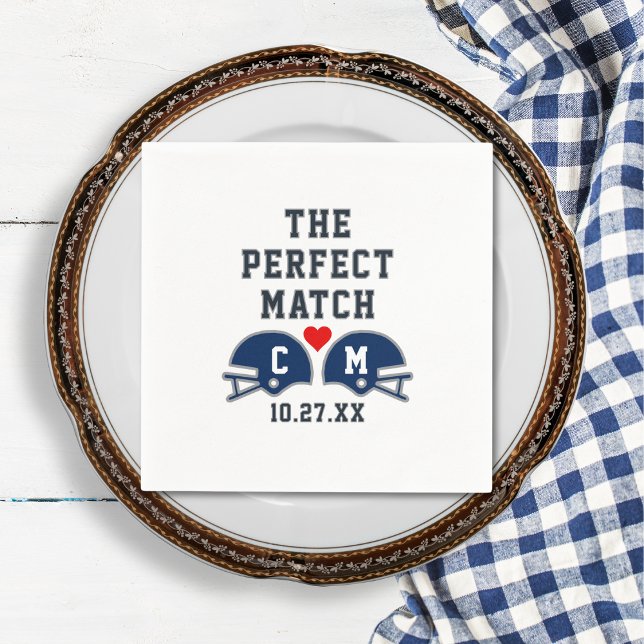 The Perfect Match Football Wedding Monogram Napkin (Creator Uploaded)