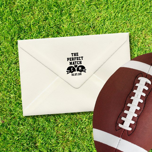 The Perfect Match Football Wedding Monogram Rubber Stamp (Creator Uploaded)