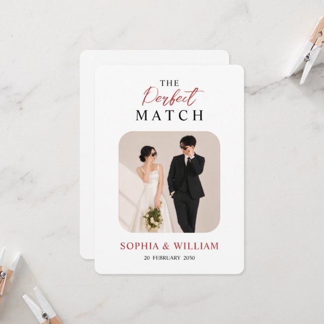 The Perfect Match | Modern Wedding Invitation (Front/Back In Situ)