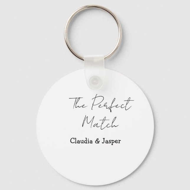 The perfect match name simple couple wedding key ring (Front)