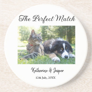 the perfect match pets photo wedding date simple coaster