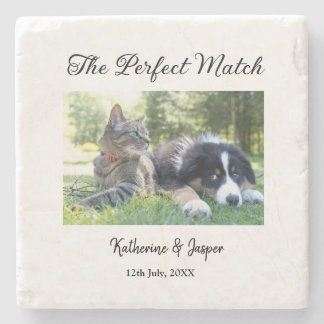 the perfect match pets photo wedding date simple stone coaster