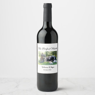 the perfect match pets photo wedding date simple wine label