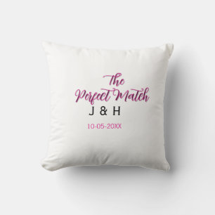 The perfect match pink black name date wedding cou cushion