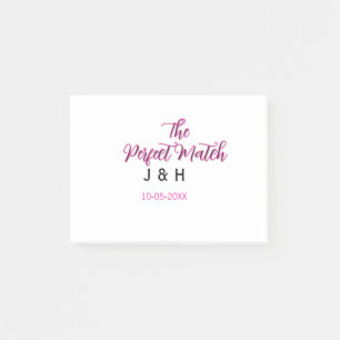The perfect match pink black name date wedding cou post-it notes