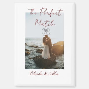 The perfect match wedding couple photo retro mauve magnet